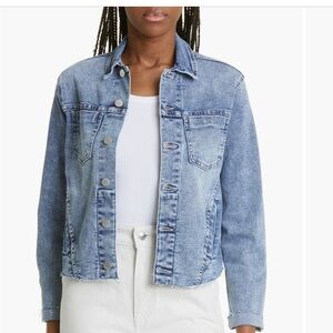 L'AGENCE Janelle slim fit raw edge denim jacket Sodalite